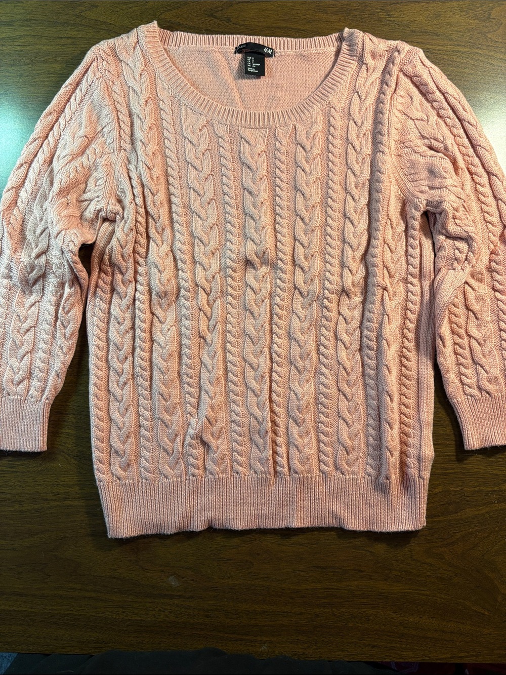 H&M Pink Cable-Knit Scoop Neck Sweater
